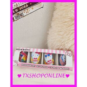 💗🥃{Buffalo Sanrio} Hello Kitty Glitter 4pc shot glasses Set🥃💗NEW
